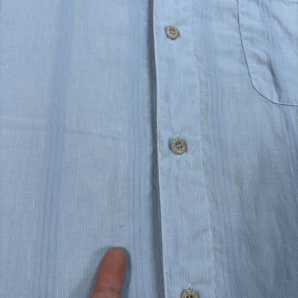Zegna Sport Linen-Cotton Shirt Men XL Blue Stripe Pocket Made in Italy Button Up - Picture 14 of 16